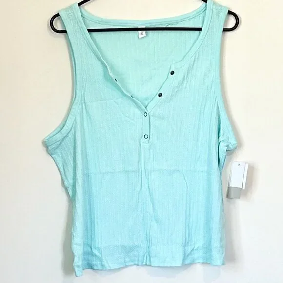 NWT BP by Nordstrom Textured Henley Tank Top in Teal Paradise - 3X - Picture 2 of 6